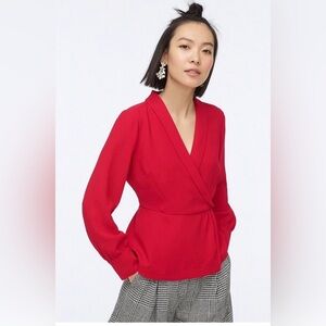 J.Crew Red Drapey Faux Wrap Top Blouse Size 8